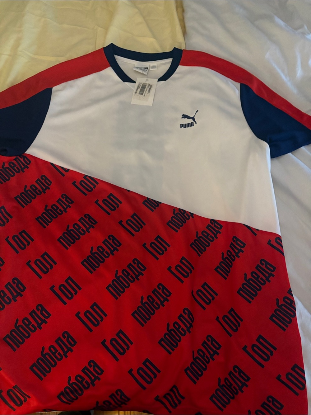 Puma White, Red & Navy Diagonal Colorblock Tee